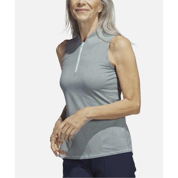 Adidas Golf Sleeveless Polo Shirt Womens Athletic Striped Mock Neck‎ Activewear - Picture 2 of 8